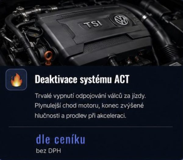 Deaktivace systému ACT — dle ceníku bez DPH